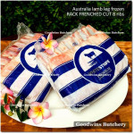 Lamb RACK FRENCHED CUT frozen Australia WHITE STRIPE whole cut 8 ribs +/- 1kg (price/kg)